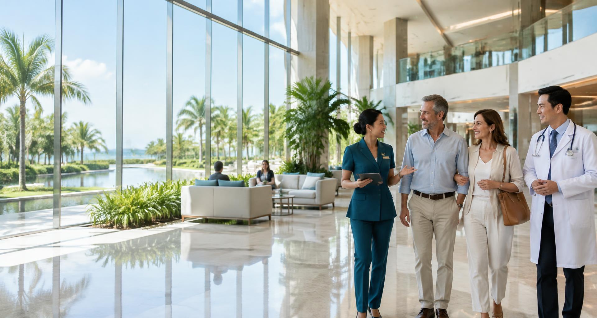 International patient welcomed by a healthcare coordinator and doctor